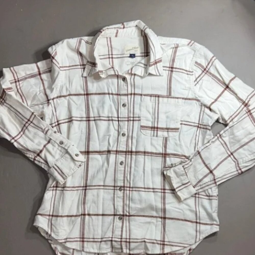 Universal Thread women’s medium White and Brown Plaid Button-Up Shirt